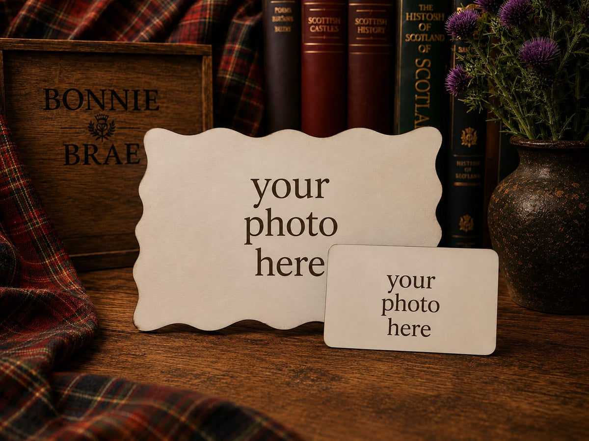 Personalised mini wooden photo plaque and fridge magnet showing your photo here