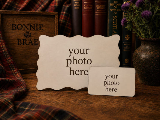 Personalised mini wooden photo plaque and fridge magnet showing your photo here